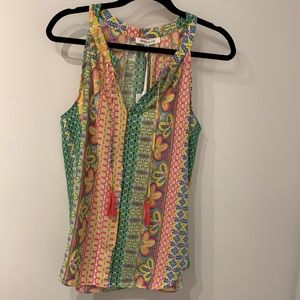 Rose+Olive Vibrant Pattern top with tassels